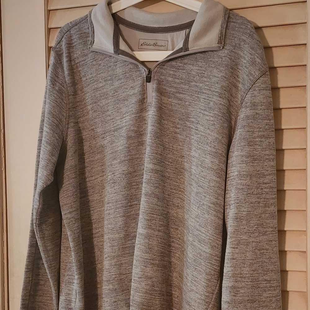 Eddie Bauer Sweater Mens L grey Pullover 1/4 Zip Shirt